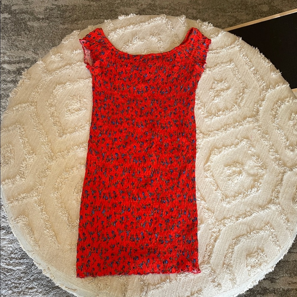 Topshop Scarlet Red and blue floral Patterned body con Mini Dress